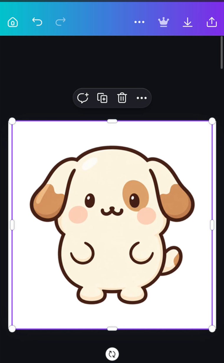 Canvaの編集画面。180×180pxのカンバスいっぱいにキャラクターが配置されている
